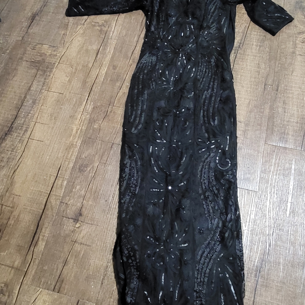 Sue Wong Black Long-Sleeve Beaded Evening Gown